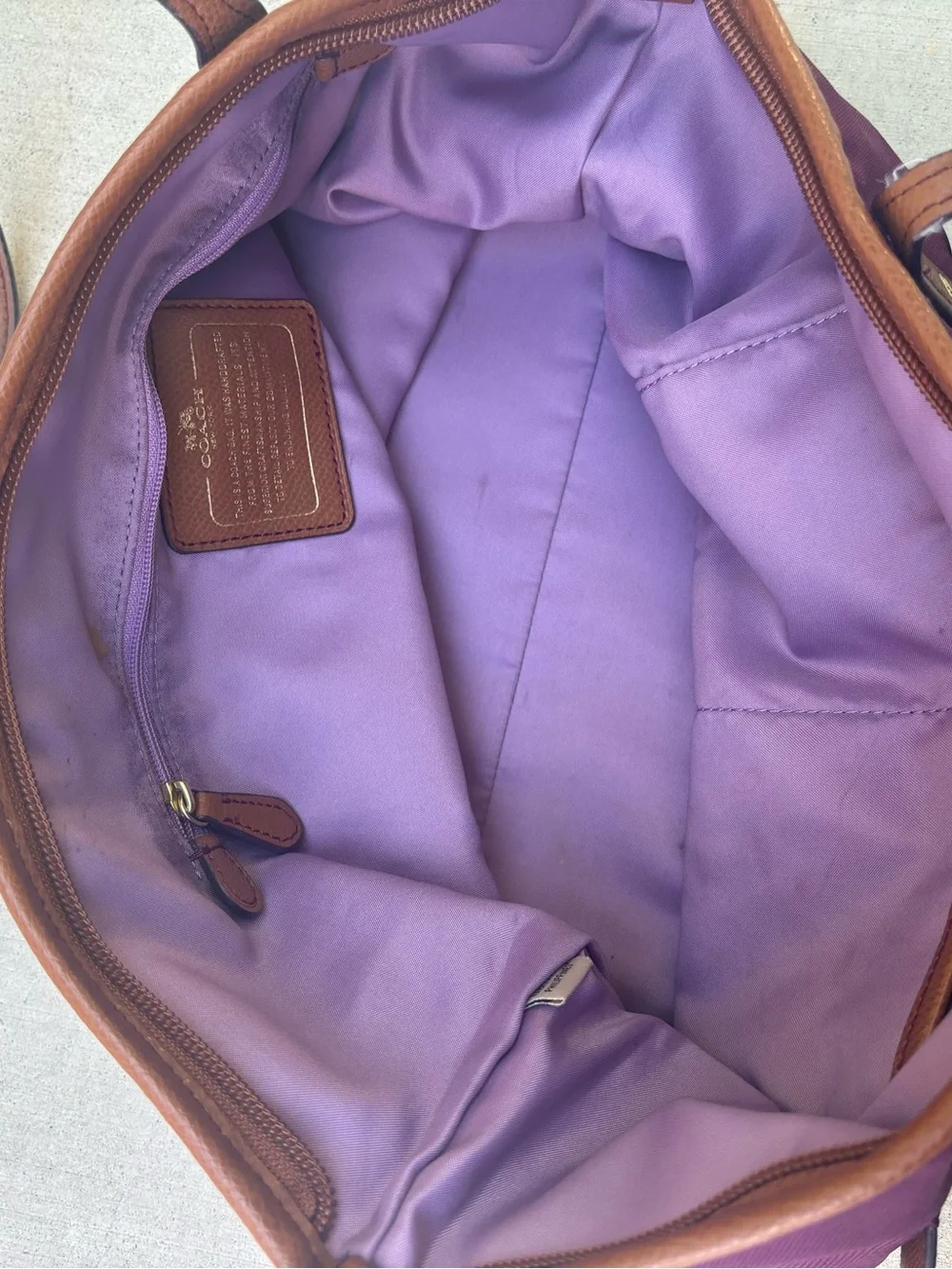 Coach Sawyer Purple Tote Bag with Brown Trim